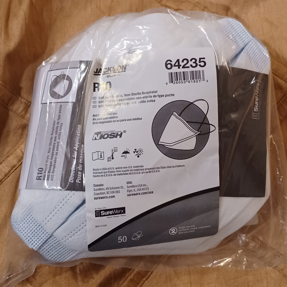 USA-made, NIOSH-approved Jackson Safety N95 Respirator Masks, Pack of 50, Large